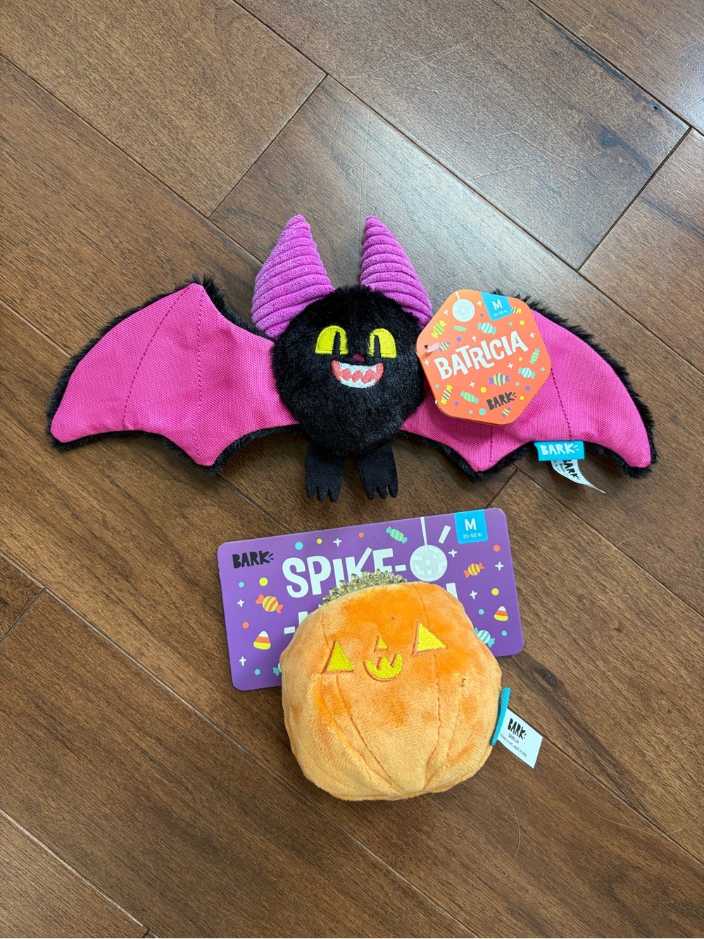 BARK Halloween Dog Toys Bundle Size M Batricia Bat & Spike-O Pumpkin NWT